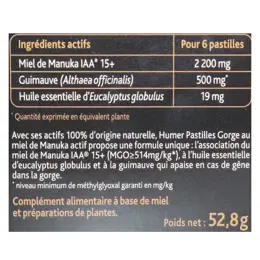 Humer Pastilles Gorge Miel de Manuka Actif dès 6 ans 16 pastilles