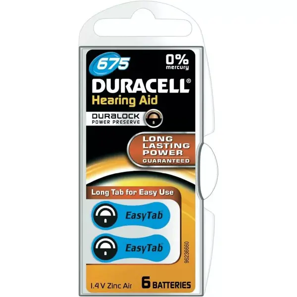 Duracell hearing aid batteries Zinc Air 675 6 parts