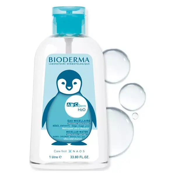 Bioderma ABCDerm H2O Eau Micellaire Ultra Douce Nettoyante Sans Rinçage Bébé 1L