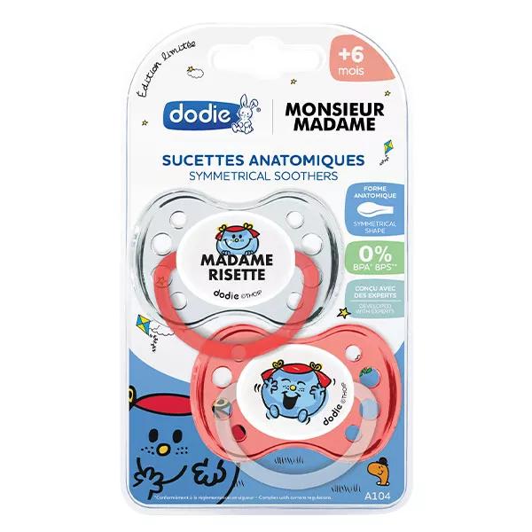Ciucciuccio anatomico Dodie Mr. e Mrs. Risette +6 mesi, confezione da 2