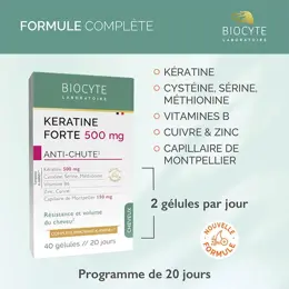 Biocyte Kératine Forte 500mg Anti Chute Résistance du Cheveu 40 gélules