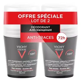 Vichy Homme Déodorant Anti-Transpirant Contrôle Extrême 72h Roll-On Lot de 2 x 50ml