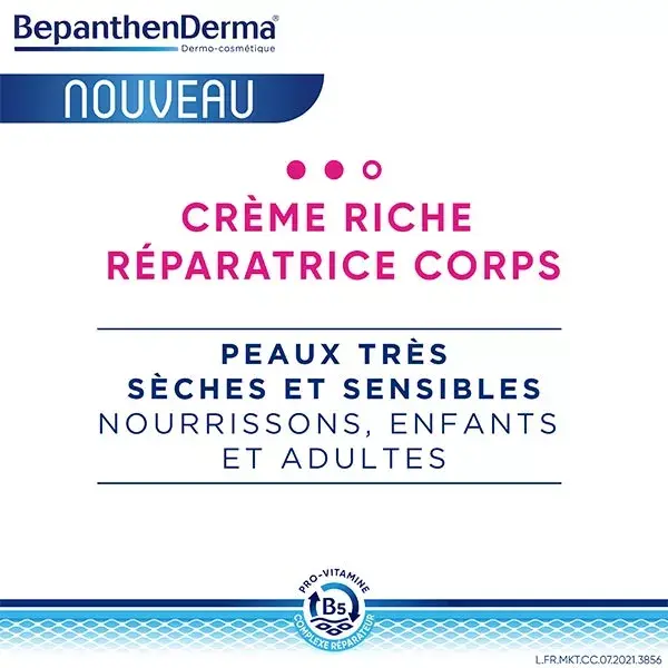 BepanthenDerma® Crème Riche Réparatrice Corps Peaux Sèches et Sensibles 200ml