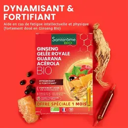 Santarome Bio Ginseng Gelée Royale Guarana Acérola Bio - Vitalité - 30 ampoules