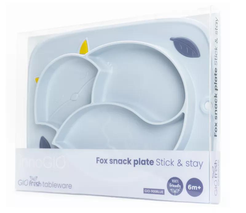 InnoGIO GIOfresh Fox Snack Plate Stick & Stay Silicone Plate +6m Blue