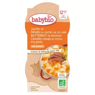 Babybio Menu du Jour Ciotola Pastinata Zucca Butternut Anatra Polenta dai 12 mesi 2 x 200g