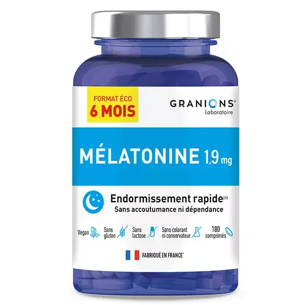 Granions Mélatonine 1,9 mg Favorise l'Endormissement 180 comprimés
