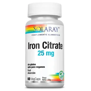 Iron 25mg Solaray 60 Vegetable Capsules