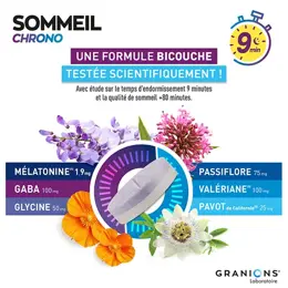 GRANIONS SOMMEIL CHRONO 9 MIN - Mélatonine 1,9 mg, Valériane, Passiflore, GABA