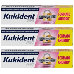 Kukident Pro Fijación Todo el Día Sin Sabor 3x70 gr PACK AHORRO