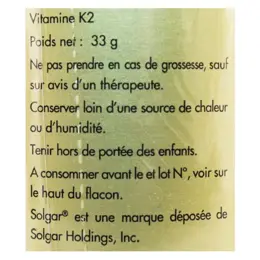 Solgar Vitamine K2 MK-7 100µg 50 gélules végétales