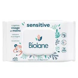 Biolane Bain & Toilette Lingette Sensitive Visage et Mains 55 unités