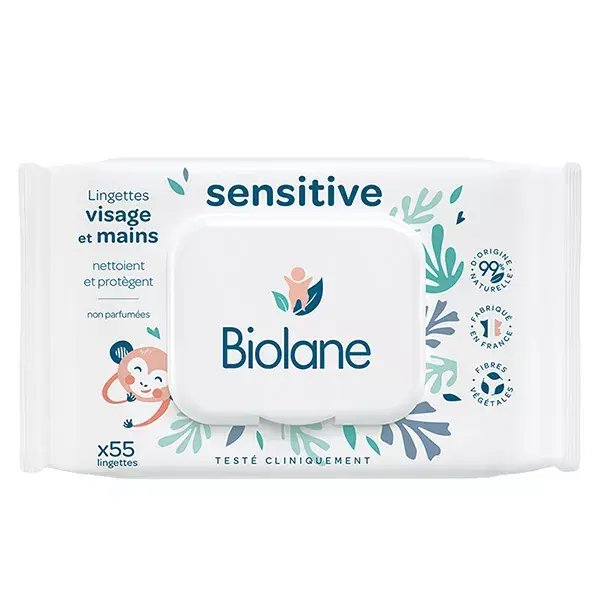 Biolane Bath & Toilet Sensitive Face and Hand Wipe 55 units