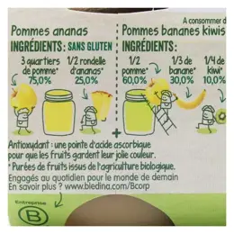 Blédina Les Récoltes Bio Purée de Fruits Pommes Ananas et Pommes Bananes Kiwis +4m 4 x 130g