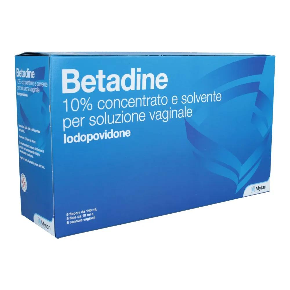 Betadine 10% Iodopovidone Soluzione Vaginale 5 Flaloidi+ 5 Flaconi + 5 Cannule