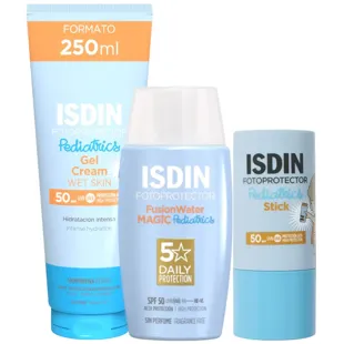 Isdin Pediatrics Gel Cream SPF50 250 ml + Fusion Water Magic SPF50 50 ml + Stick SPF50 20 gr