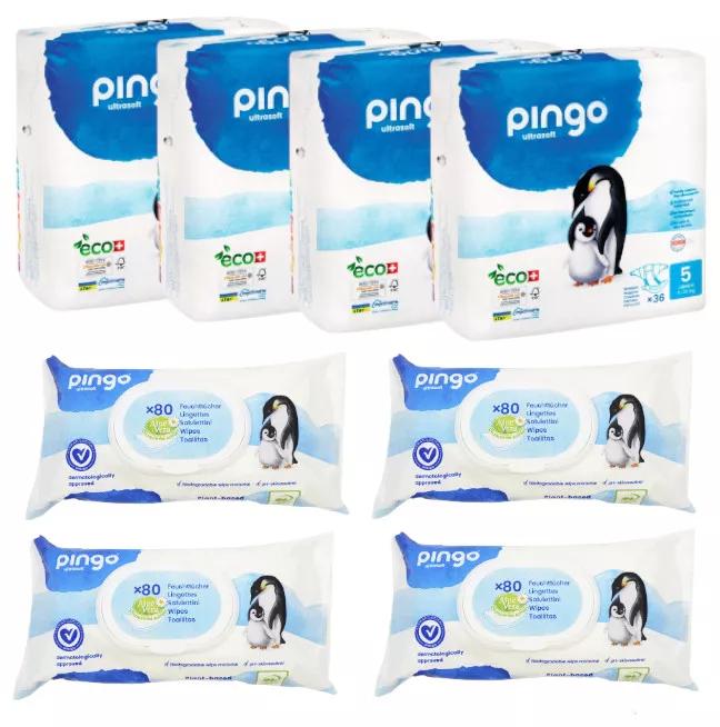 Pingo Pack Pañales Talla 5 (11-25 kg) 4x36 uds + Toallitas 4x80 uds