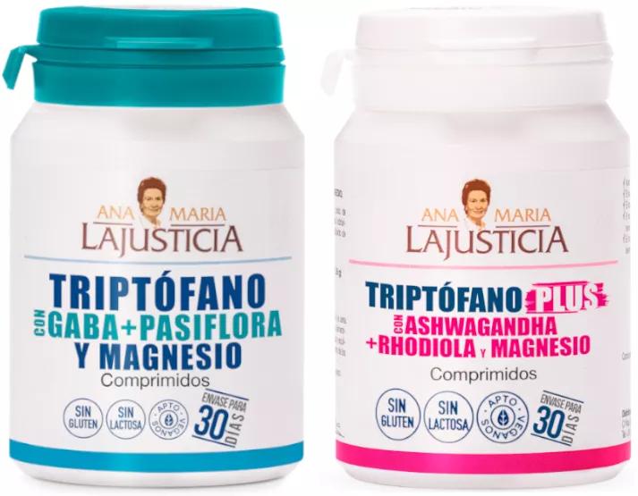 Ana María Lajusticia Tryptophan mit Gaba + Passionsblume und Magnesium 60 Tabletten + Tryptophan Plus Ashwagandha + Rhodiola + Magnesium 60 Tabletten