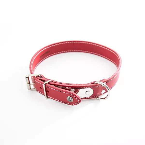 Martin Sellier Collar de Cuero Bordado Clásico con Chapa 14mm x 36cm Roja