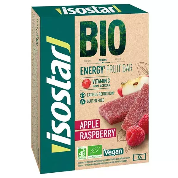 Isostar Bio Energy Barre Énergétique Pomme et Framboise 4 unités