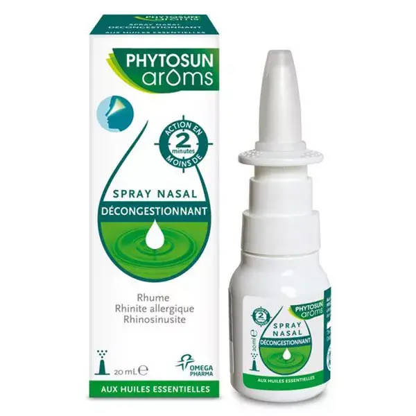 Phytosun Arôms Spray Nasal Décongestionnant aux Huiles Essentielles Action Rapide Rhume Rhinosinusite ou Rhinite Allergique 20ml