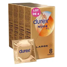 Durex Lot de 32 Préservatifs Nude XL Extra Fins et Extra Larges - 4x8 pièces