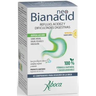 Aboca NeoBianacid Acidity, Reflux, Digestive Difficulties Lemon Flavor 45 Tablets
