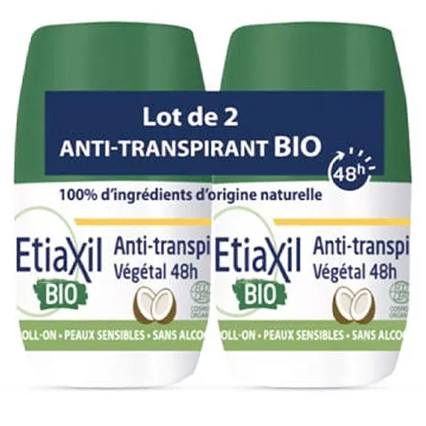 ETIAXIL Déodorant Anti-Transpirant Thé Vert Végétal 48h Bio Lot de 2 x 50ml