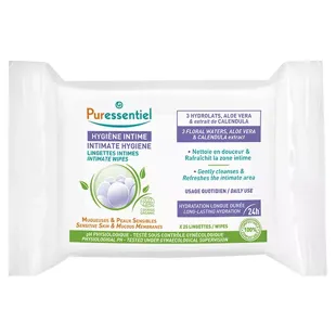 Salviette intime Puressentiel biologiche per l'igiene quotidiana, confezione da 25 pezzi.