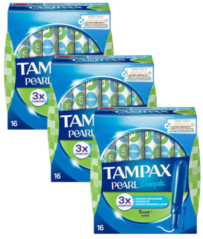 Tampax Pearl Compak Super Tampons 3x16 unités