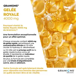 Granions Gelée Royale 4000 mg, Renforcer l'Immunité, Anti Fatigue - 10 Ampoules