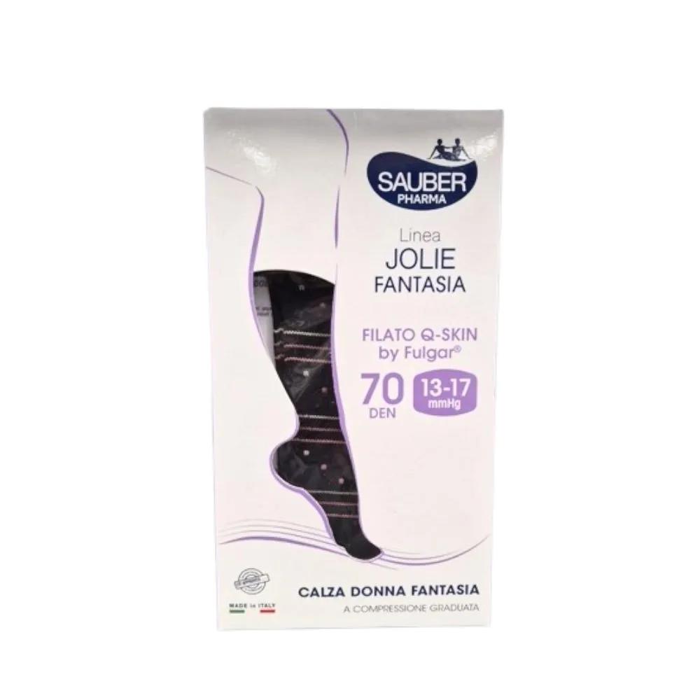 Calza Sauber Jolie Q-skin 70 Den 13-17 mmHg Righe Pois Rosa S/M Donna