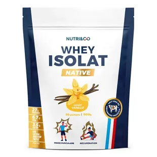 Nutri&Co Native Whey Isolate 94% Proteine ​​in polvere - Gusto vaniglia - 900 g