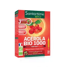 Santarome Bio - Acérola Bio 1000 - Vitamine C naturelle - 20 ampoules