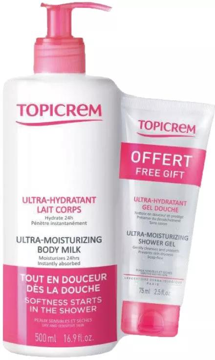 Topicrem Lait Ultra-Hydratant 500 ml + CADEAU Gel Douche 75 ml