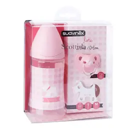 Suavinex Coffret Biberon Silicone 0-6m + Sucette + Attache Sucette Scottish Rose