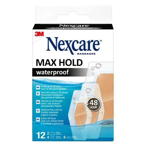3M Nexcare Pansement Max Hold Waterproof 48h 12 unités