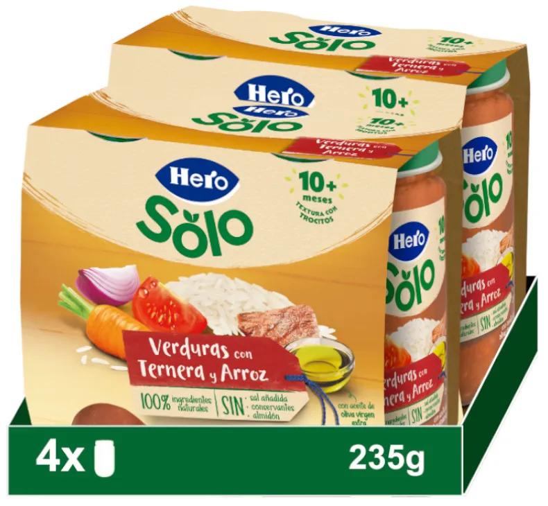 Imagen de Hero Solo Tarrito Verduras con Ternera y Arroz con Trocitos +10m 4x235 gr