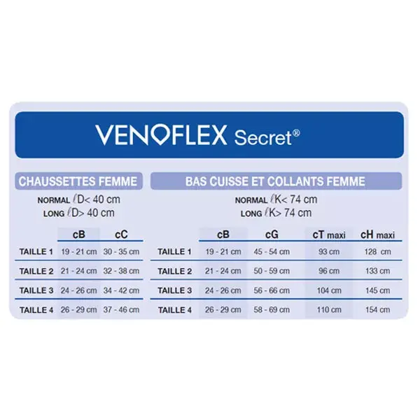 Venoflex Secret Opaque Bas Auto-Fixants Classe 2 Long Taille 3 Noir