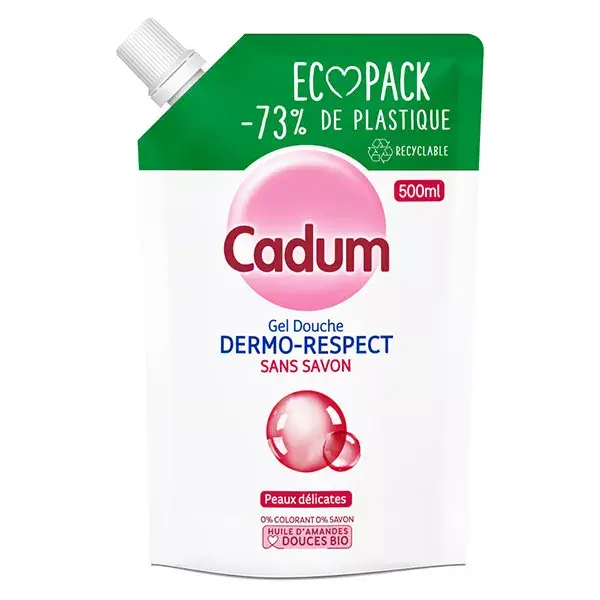 Cadum Dermo-Respect Gel Douche Huile d'Amandes Douces Peaux Délicates Recharge 500ml