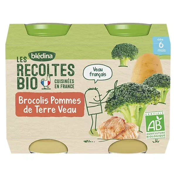 Blédina Les Récoltes Bio Brocolis Pommes de terre Veau Lot de 2 x 200g
