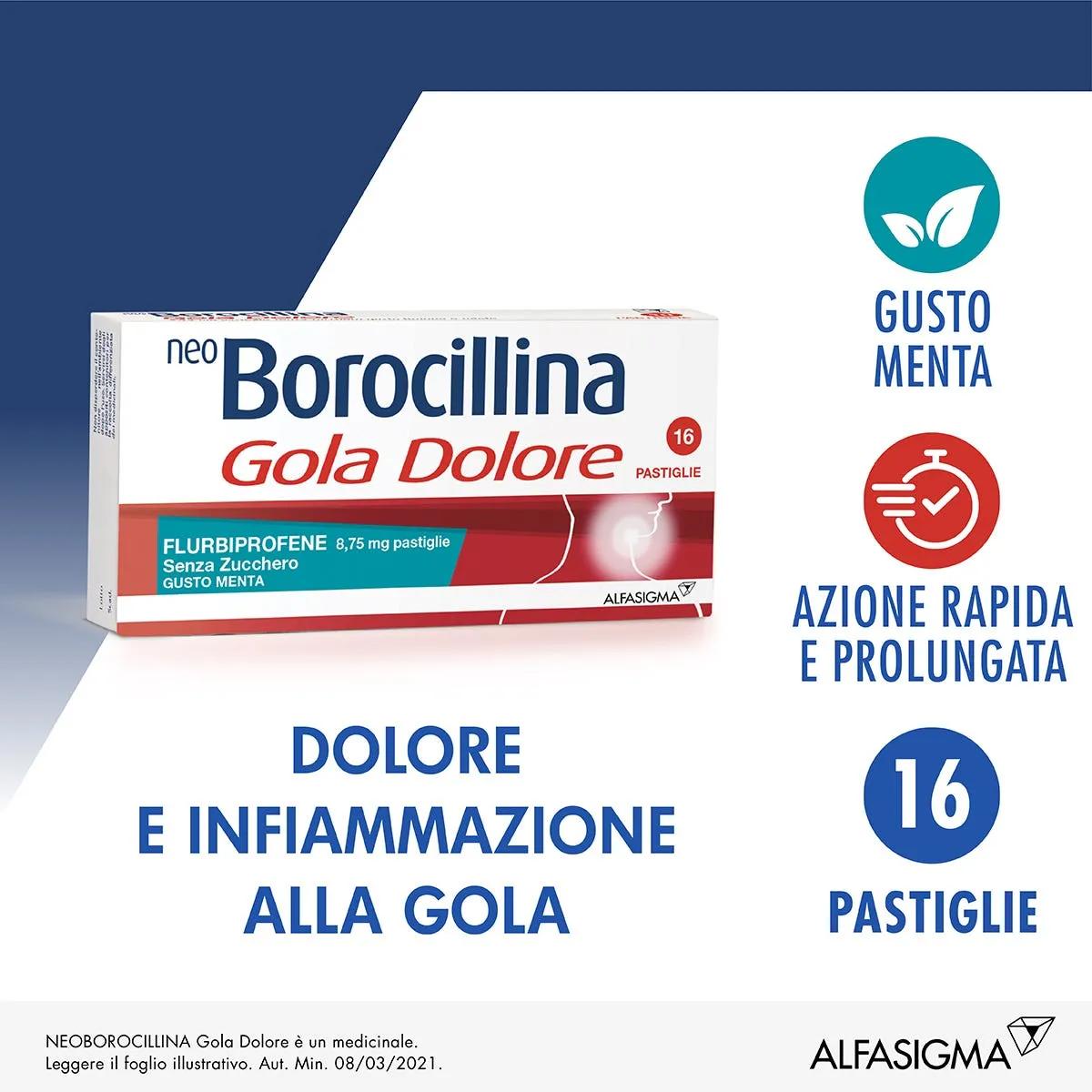 Neo Borocillina Gola Dolore 8,75mg Menta Senza Zucchero 16 Pastiglie