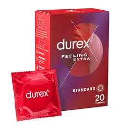 Durex Préservatifs Feeling Extra - 20 Préservatifs Fins et Extra Lubrifiés