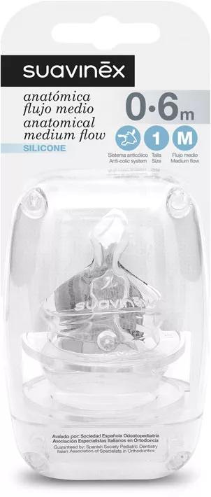 Anatomical Teat Silicone Medium Flow Suavinex 0-6m 2Uds