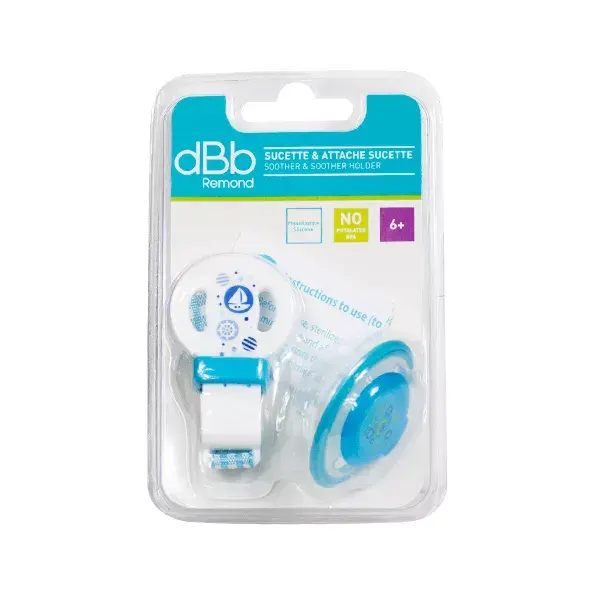 dBb Remond Chupete Fisiológico de Silicona de 6-12 meses + Clip Chupete Azul