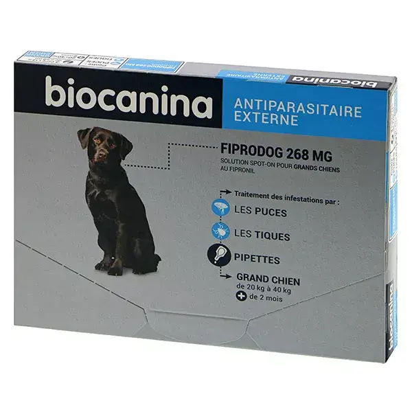 Biocanina Fiprodog 268mg Grand Chien de 20 à 40kg 3 pipettes