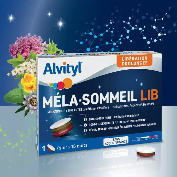 Alvityl Mela-Sommeil LIB Melatonin + 5 plants from 18 years old 15 tablets