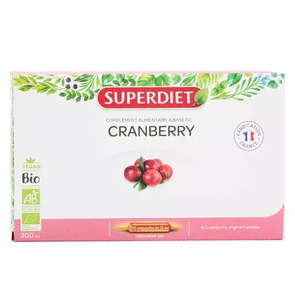 Superdiet Cranberry Canneberge Bio 20 ampoules de 15ml