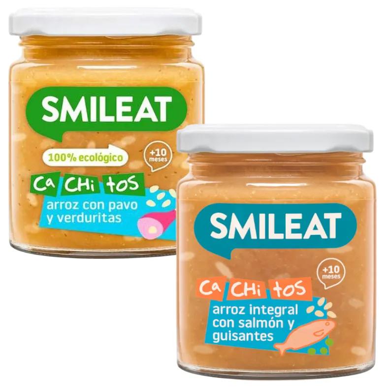 Smileat Jar CA-CHI-TOS + 10m Riz au Saumon et Petits Pois 230 gr + Riz à la Dinde et Légumes 230 gr