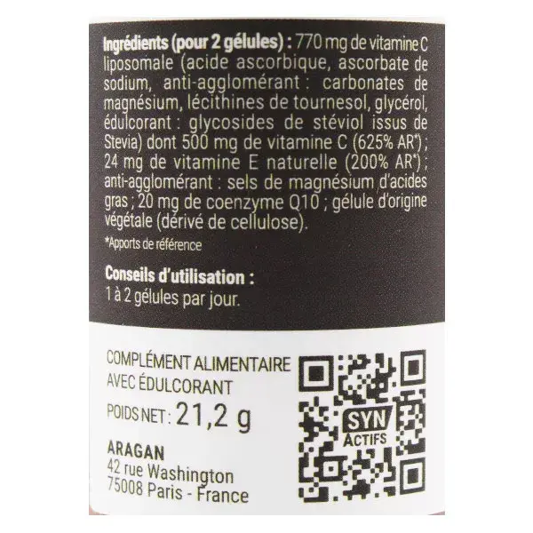 Aragan - Synactives - Liposo-C Actifs® - Energy - Liposomal vitamin C - 40 capsules